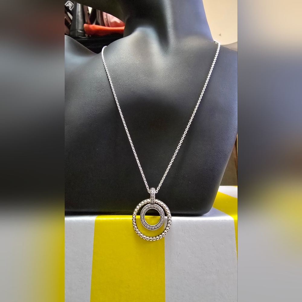 Pandora Sterling Silver Necklace with Double Circle Pendant